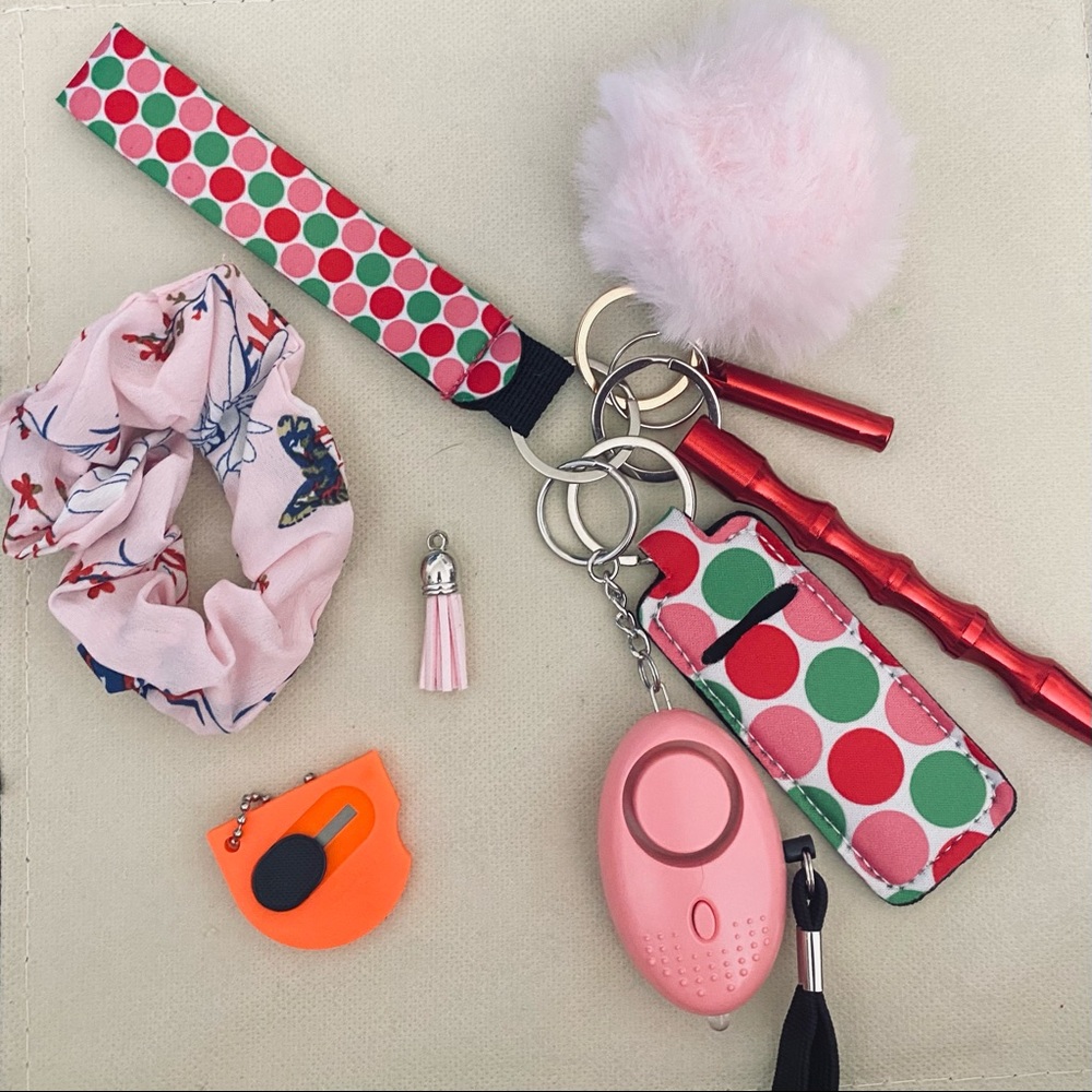 Pink polka dot safety keychain